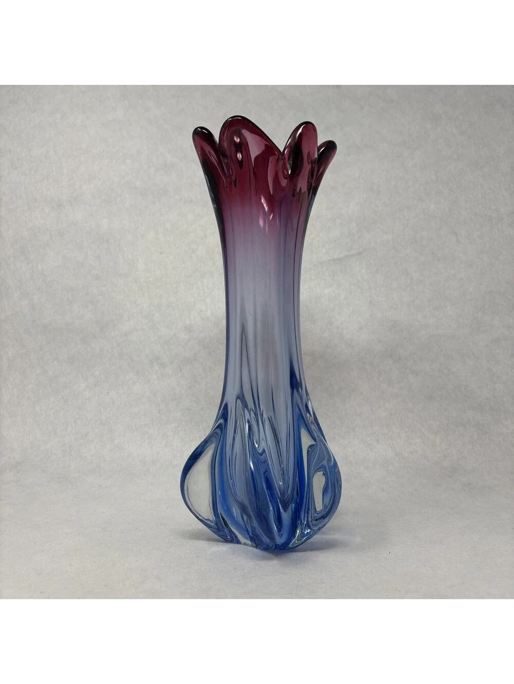VTG Murano Swung Vase Hand Blown Glass Pink & Blue Sommerso 1960's MCM 11.5